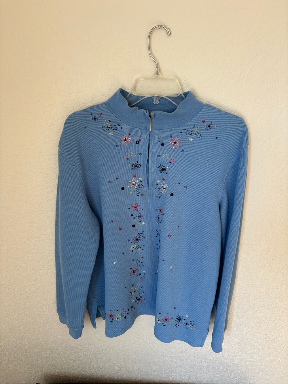 Napa Valley Light Blue Knit Top with Quarter-Zip